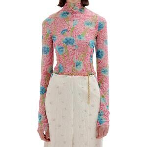 NEW EENK sol floral print mockneck top in pink multi